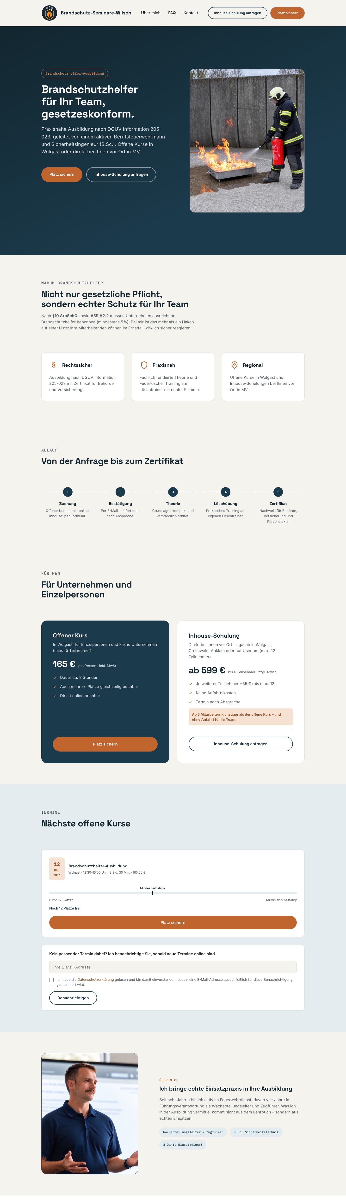 Startseite der Website Brandschutz-Seminare-Wilsch